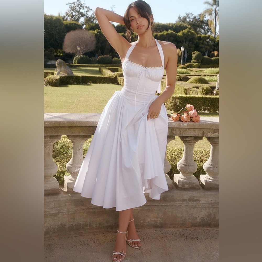 NWOT HOUSE OF CB Arabella White Cotton Halter Sundress (Size S-US 2-4)